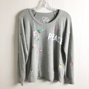 Chaser Gray Crewneck Sweater Soft Size S Flowers